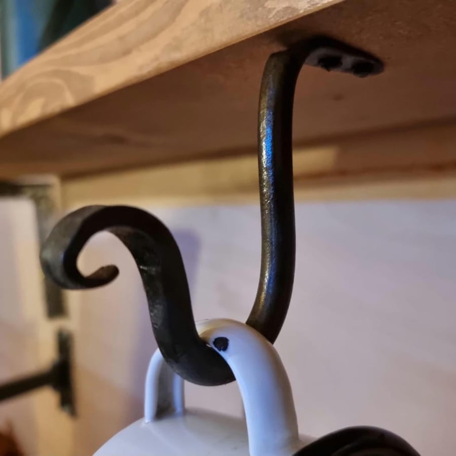 Hand Forged Under Cabinet or Shelf Hook, with matching screws.