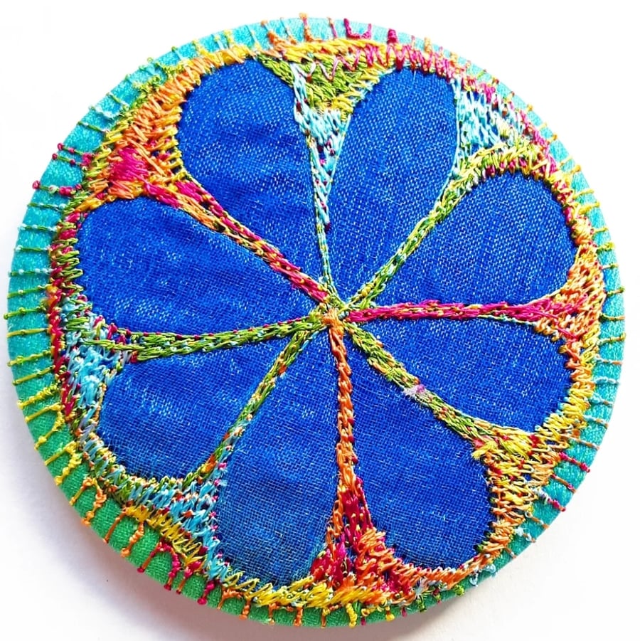 58mm Multicoloured Flower Textile Badge 