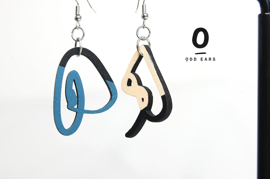Mismatched Scribble Earrings - Handmade Wooden Jewellery Gift for Artist