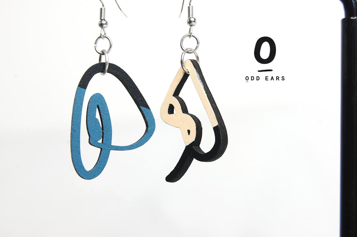 Mismatched Scribble Earrings - Handmade Wooden Jewellery Gift for Artist