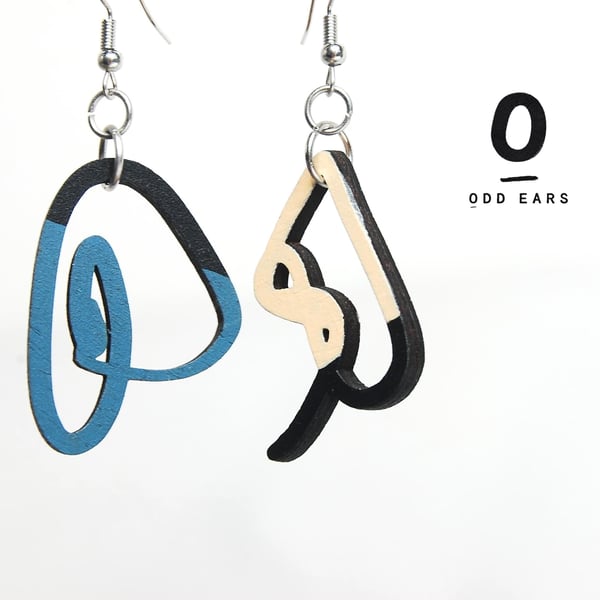 Mismatched Scribble Earrings - Handmade Wooden Jewellery Gift for Artist