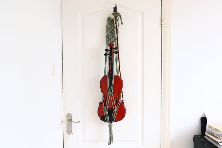 Macrame Violin Holder Stand, Wall Decor, Wall Bamboo Mount, 100% cotton hanger, 