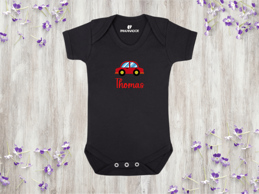 Personalised Car Baby Bodysuit – Cute Baby Grow With Name And Vehicle Design