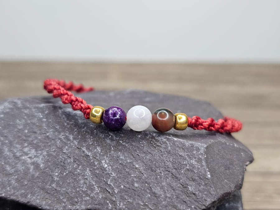 Hormonal Balance, Menopause Bracelet - Bloodstone, Moonstone, Lepidolite