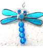 Dragonfly Suncatcher Stained Glass Turquoise Bead-Tailed 054 - Image 1