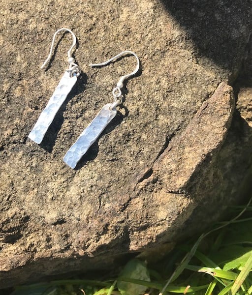 Sterling Silver 925 Long Textured Drop Hook Earrings