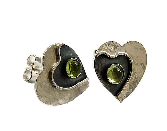 Sterling Silver Heart Studs with Peridot, P9