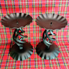 A pair of tall blacksmith-made candlesticks in Baronial style. 