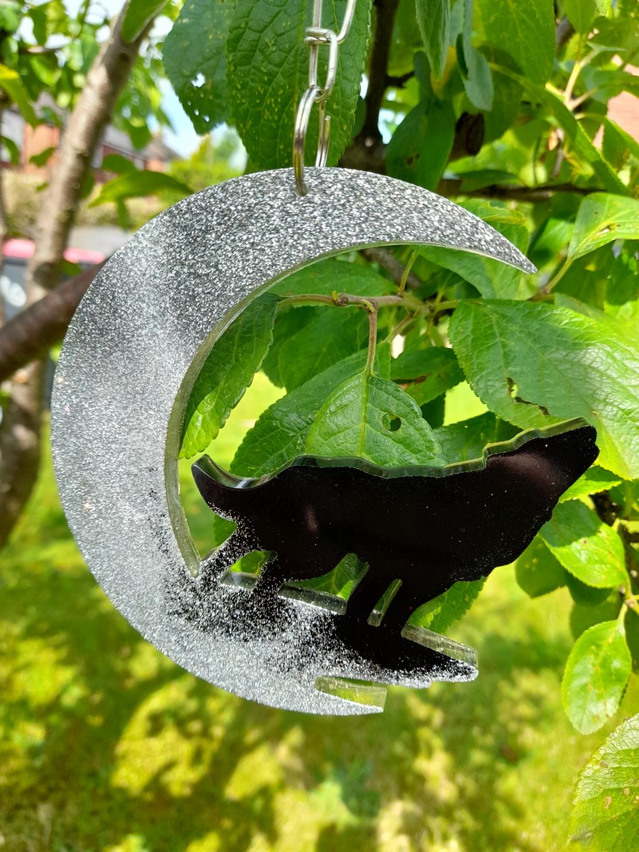 Hand cast wolf suncatcher hanging decoration