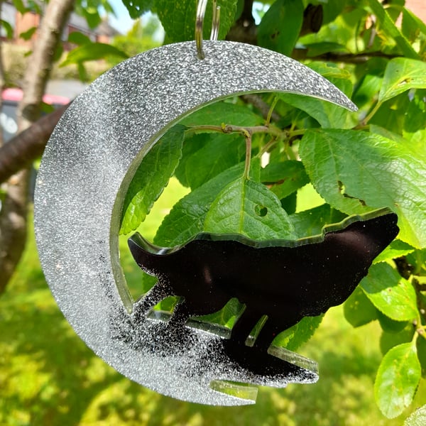 Hand cast wolf suncatcher hanging decoration