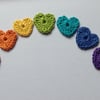 Crochet Heart Appliques in Rainbow Colours
