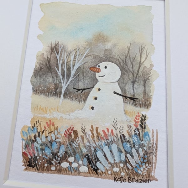 Alf - Original miniature. A5 Mounted. Snowman. Gouache