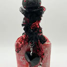 Noir Hand Sculpted Bottle Art Altered Crimson Heart & Black Lace 