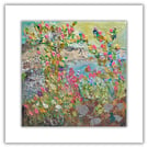Framed encaustic oil painting - Scottish coast - landscape - wildflowers