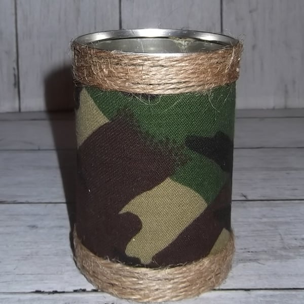 Pencil pot Storage, Desktop tin Unique one off Repurposed can