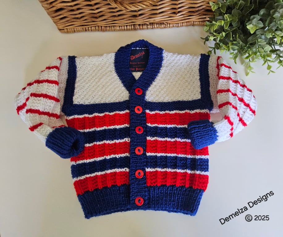 Designer Hand Knitted Toddler Boy's Cardigan Size 2-3 years size