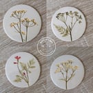 Set of 4 Handmade Botanical Pressed Ceramic Coasters