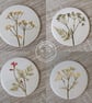 Set of 4 Handmade Botanical Pressed Ceramic Coasters