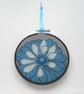 free motion and hand embroidered floral textile hoop original art turquoise blue - Image 6