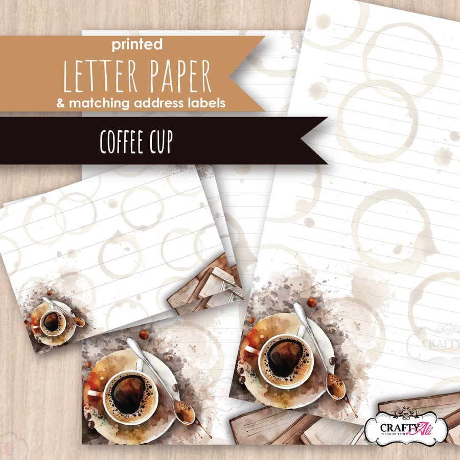 Letter Writing Paper Coffee and Planning, with matching address labels
