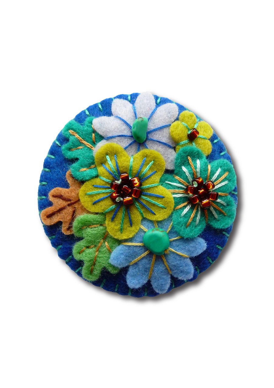 Japanese Art Inspired Handmade Mini Felt Brooch - Royal Blue