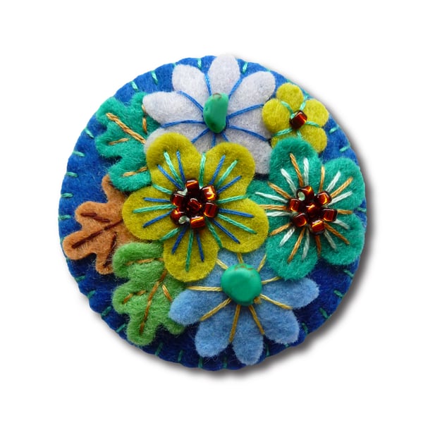 Japanese Art Inspired Handmade Mini Felt Brooch - Royal Blue