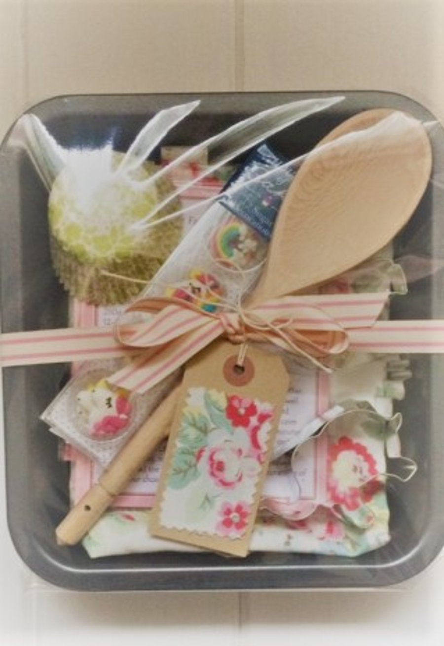 Children's baking set with Cath Kidston floral apron and assorted utensils
