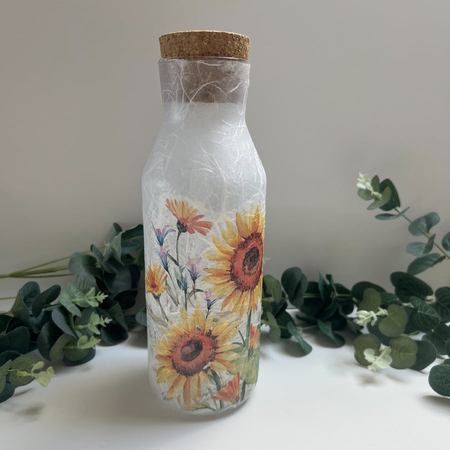 Decoupage Upcycled Glass Storage Jar, Sunflowers