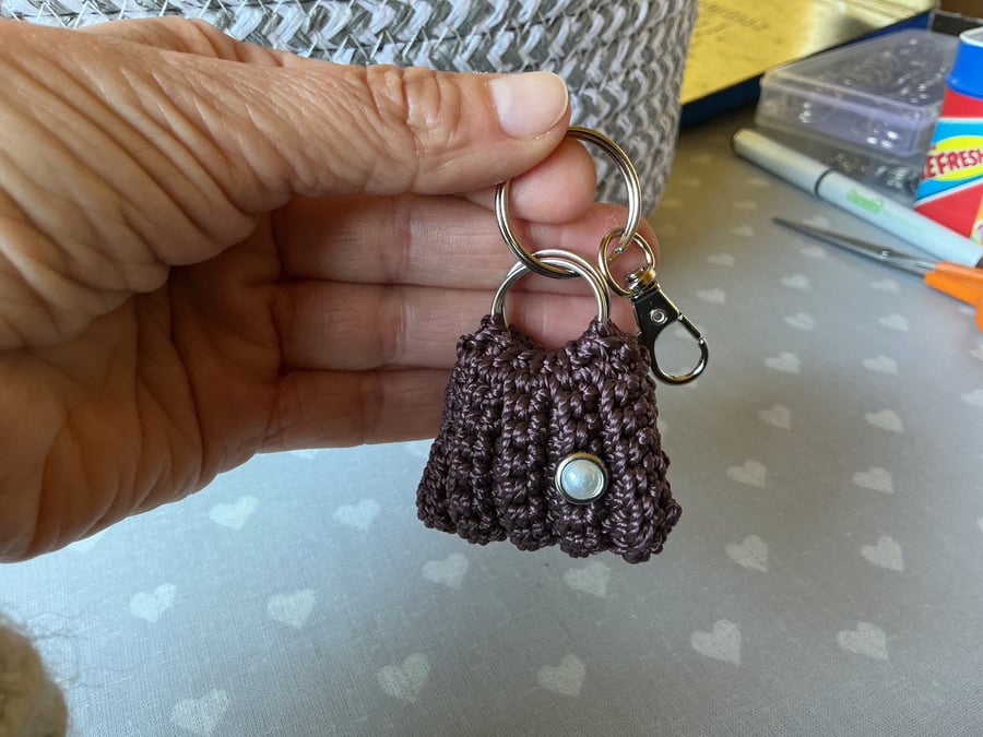 Handmade Ribbed Crochet MiniBag Charm Neutral tones