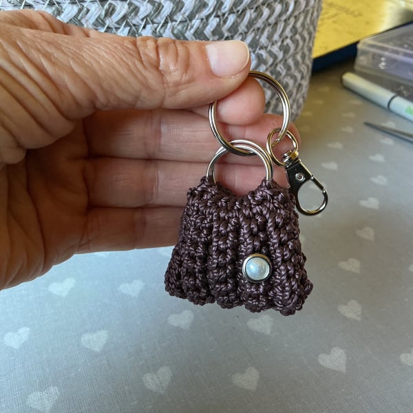Handmade Ribbed Crochet MiniBag Charm Neutral tones