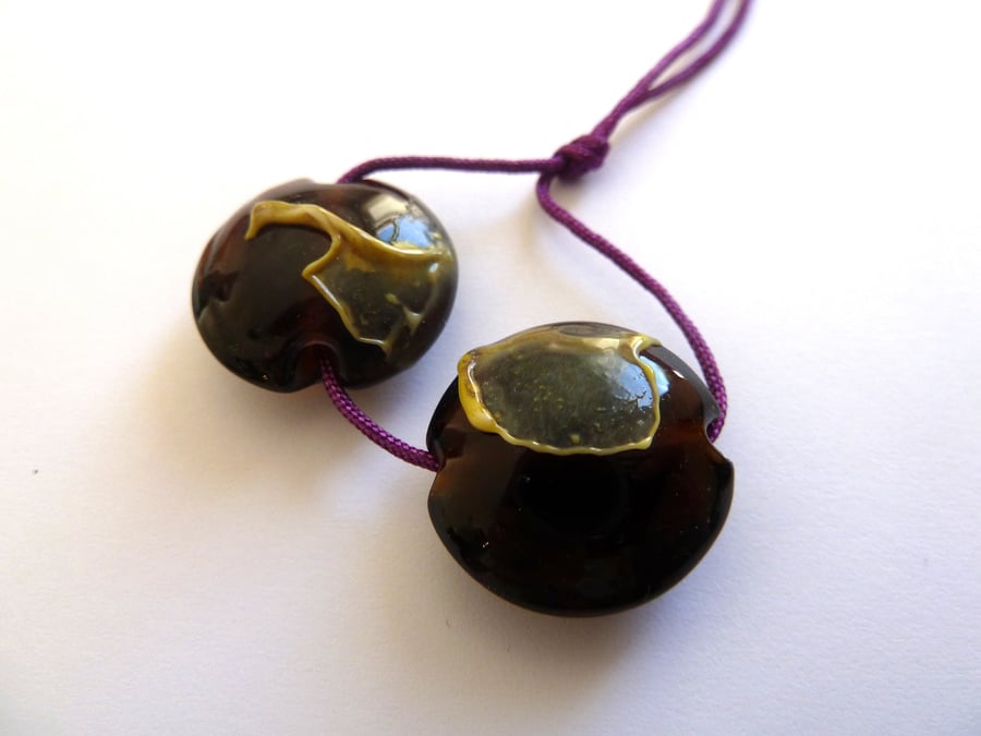 amber shard lentil lampwork glass beads