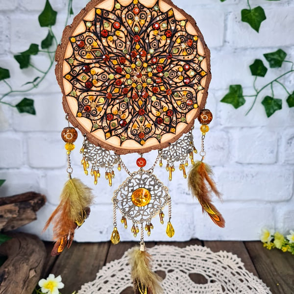 Solaris - Log slice pyrography dream catcher