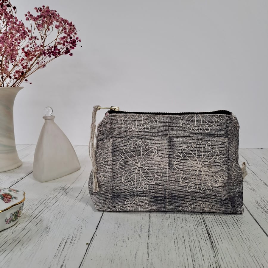 Hand Printed Linen Zipped Cosmetic Bag