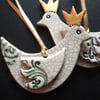 Set of two Xmas bird decorations