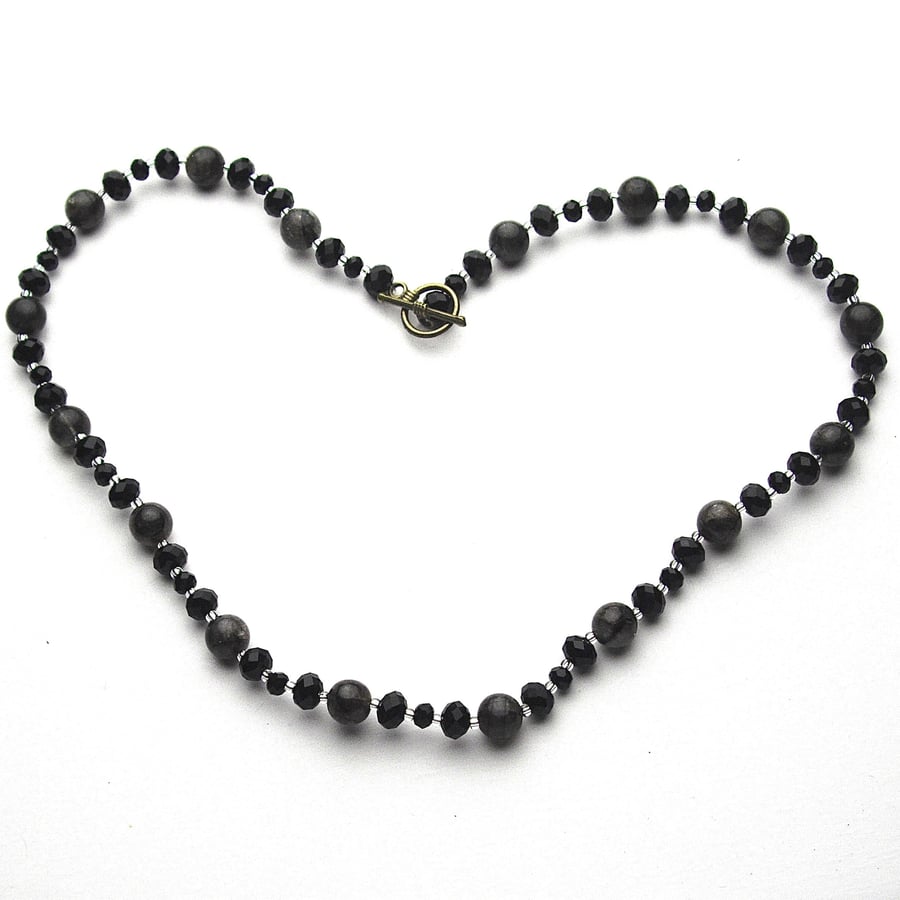 Black Crystal and Dark Gemstone Necklace - UK Free Post