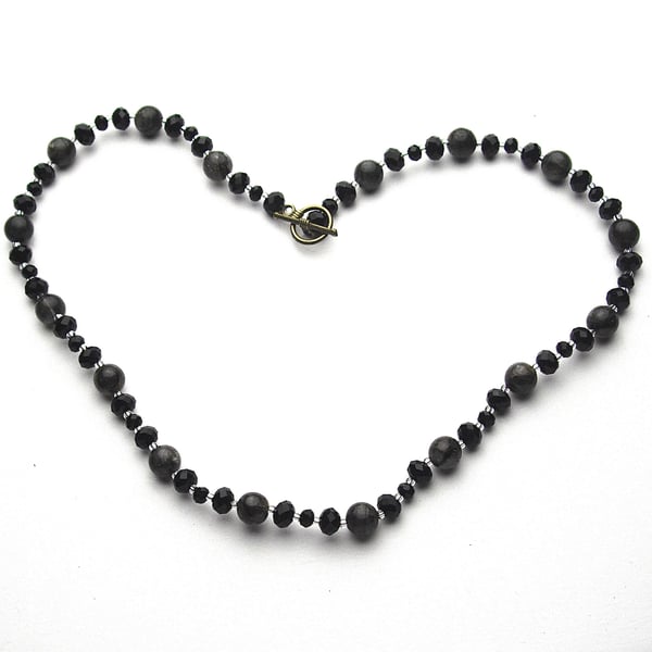 Black Crystal and Dark Gemstone Necklace - UK Free Post