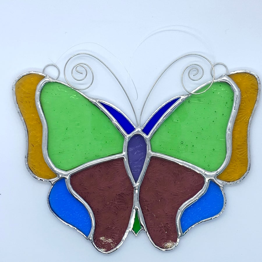 Stained Glass Butterfly Suncatcher - Handmade Hanging Decoration - Pastel 