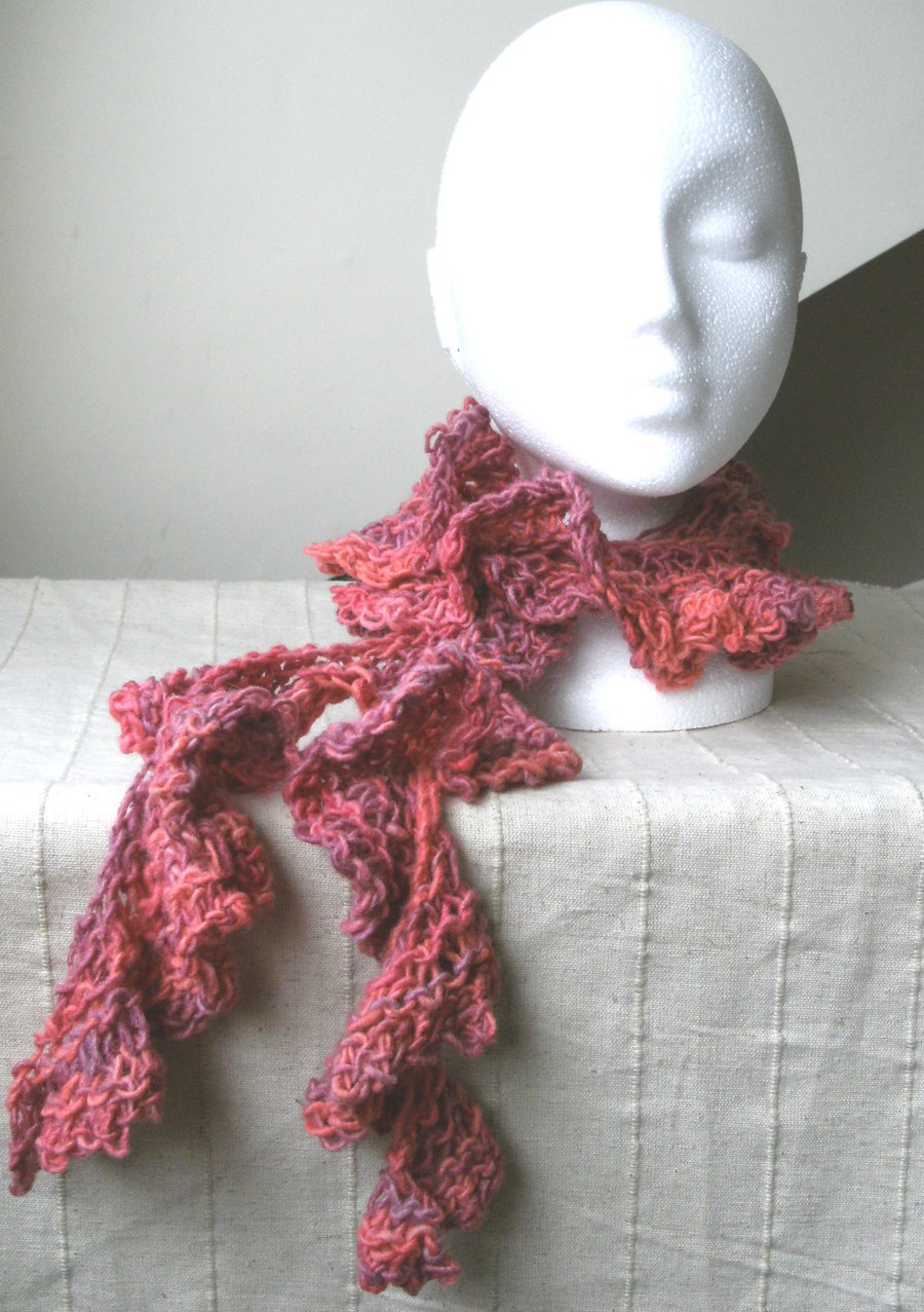SALE! Curly Hand-dyed Wool & Silk Scarf in Corals