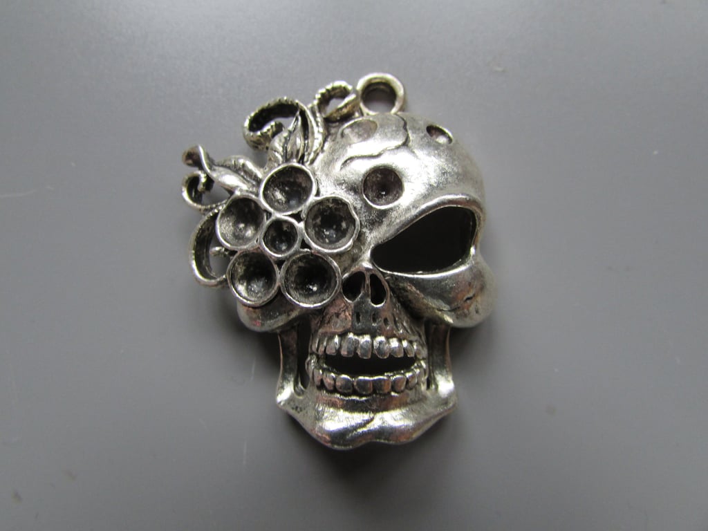 Large Skull Silver Tibetan Charm
