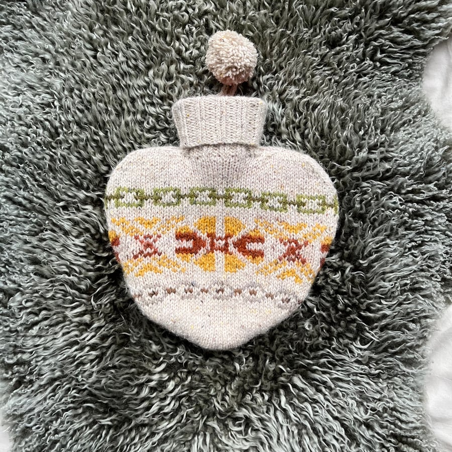 Heart shaped Hot Water Bottle with hand knit cover