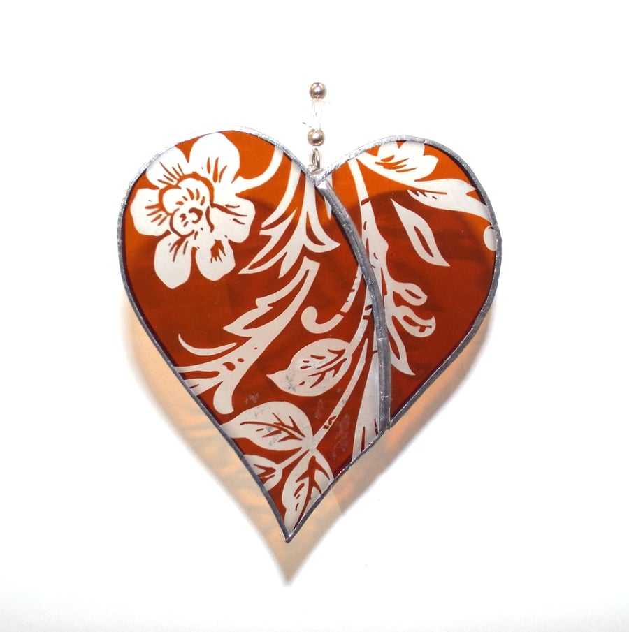 Amber Etched Stained Glass Heart