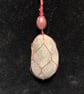 Beautiful wire wrapped grey pebble pendant on adjustable pink cord.   - Image 2