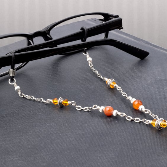 Carnelian glasses chain - gemstone, orange eyeglasses chain - Sunglasses lanyard