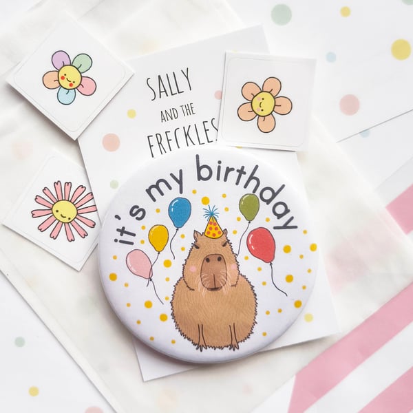 handmade 58mm capybara birthday pin badge  - it's my birthday badge