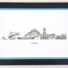 Edinburgh Cityscape Handmade Unique Framed A3 Print Sky Blue Border Wallart Gift