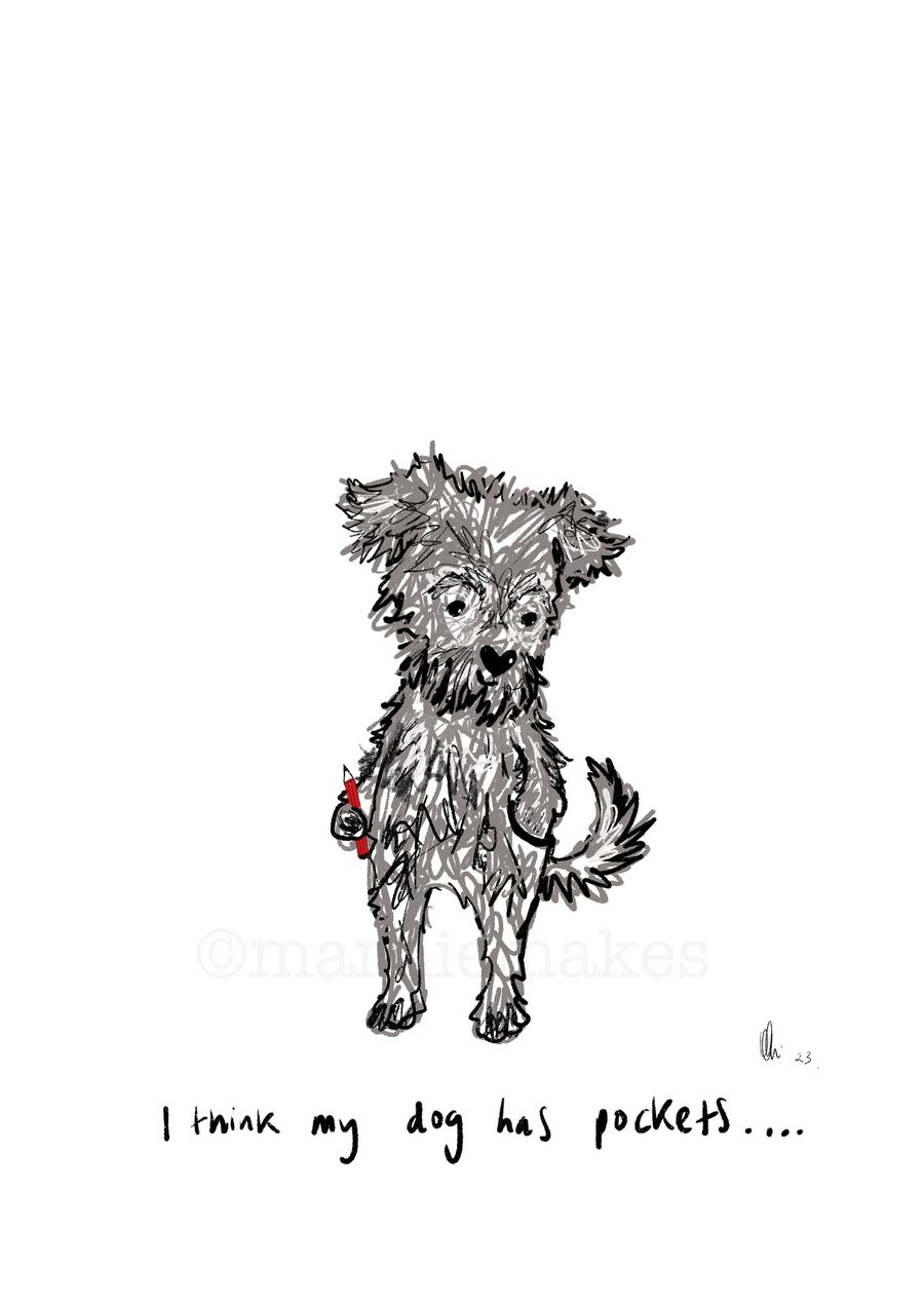 My Dog Has Pockets - A5 Giclee Print (plus story poem )