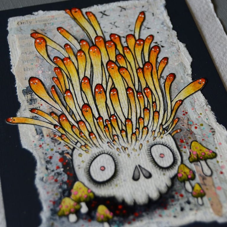 cordyceps mushrooms - original A6 illustration and collage 