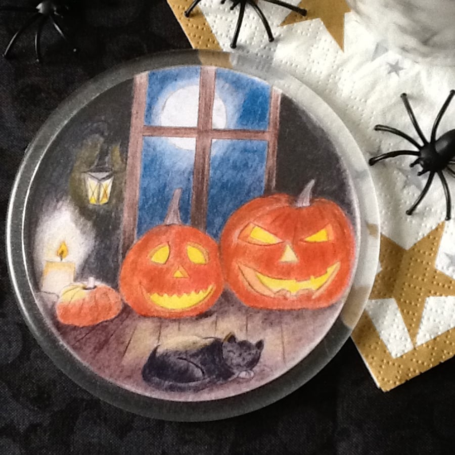 Coaster with pumpkins and cat Perfectly imperfect