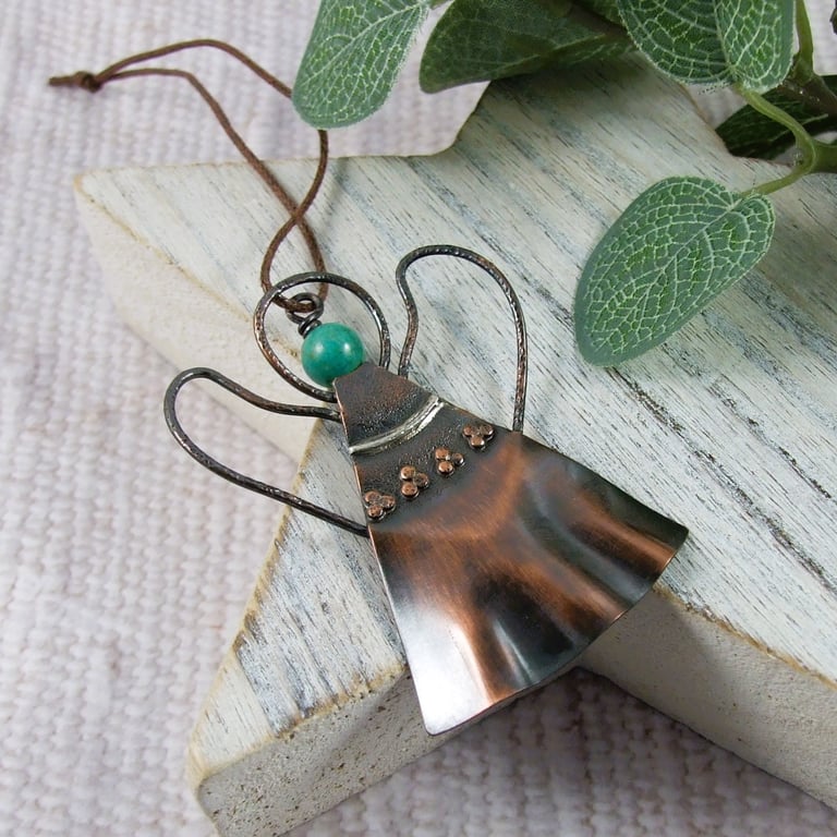 Angel Hanging Decoration. Copper with Turquoise Gemstone