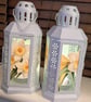 Set of two grey 22 cm metal lanterns Daffodil theme with led tea light candle 